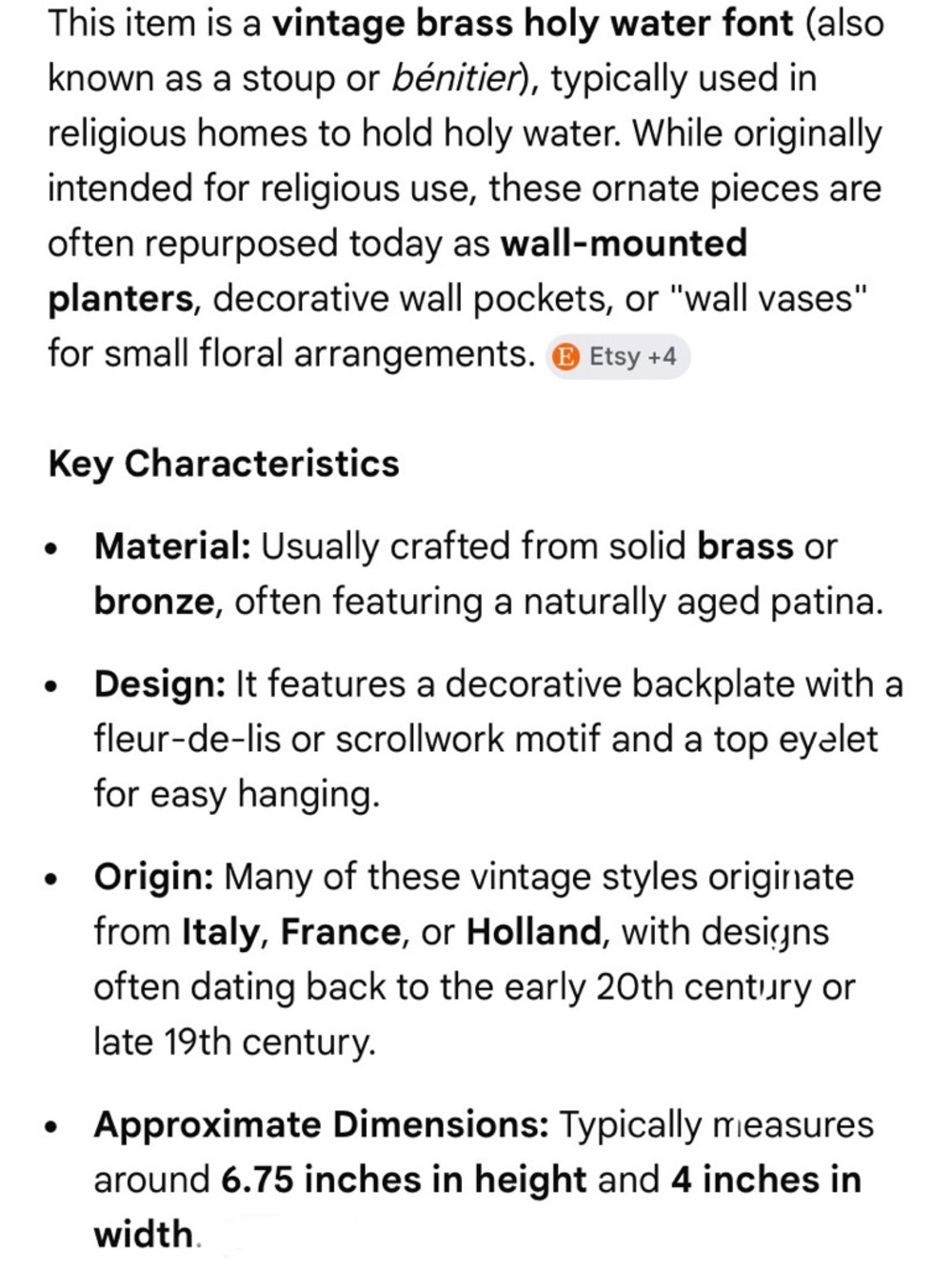 Antique brass holy water font.Can be used as planter. - Picture 4 of 4